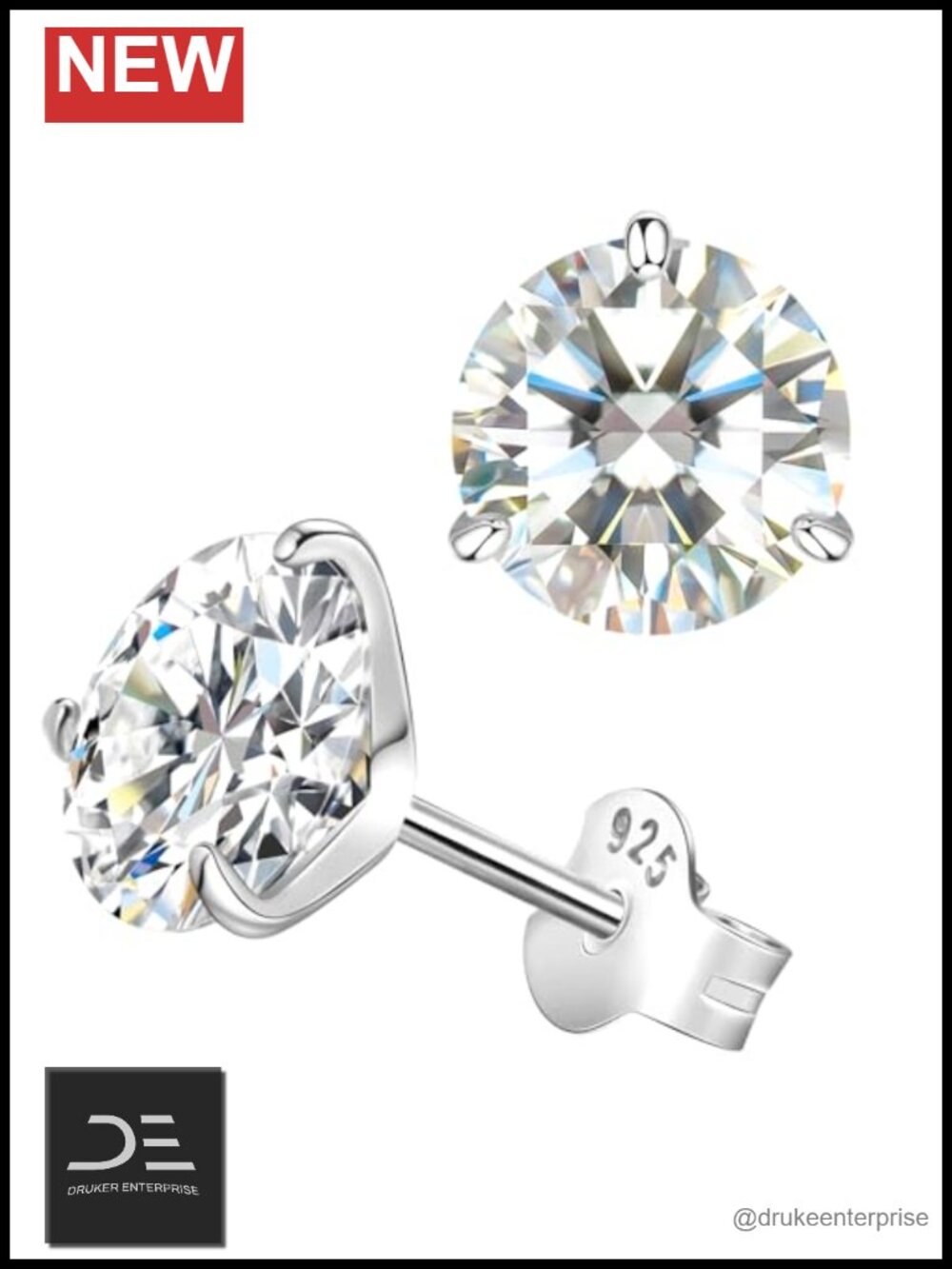 Moissanite Stud Earrings Sterling Silver Hypoallergenic Screw Back